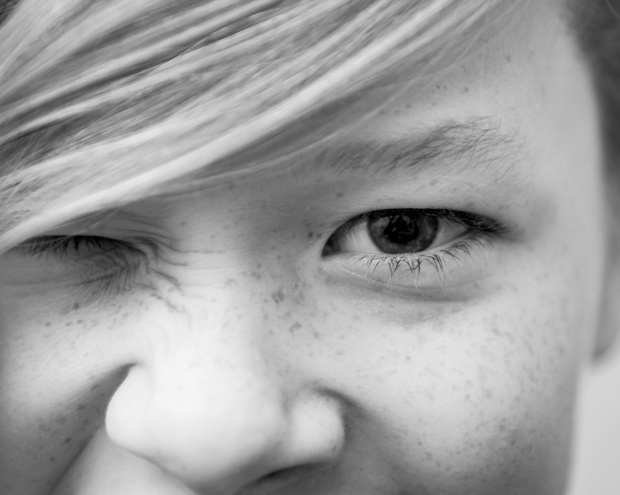Black and white close-up portrait